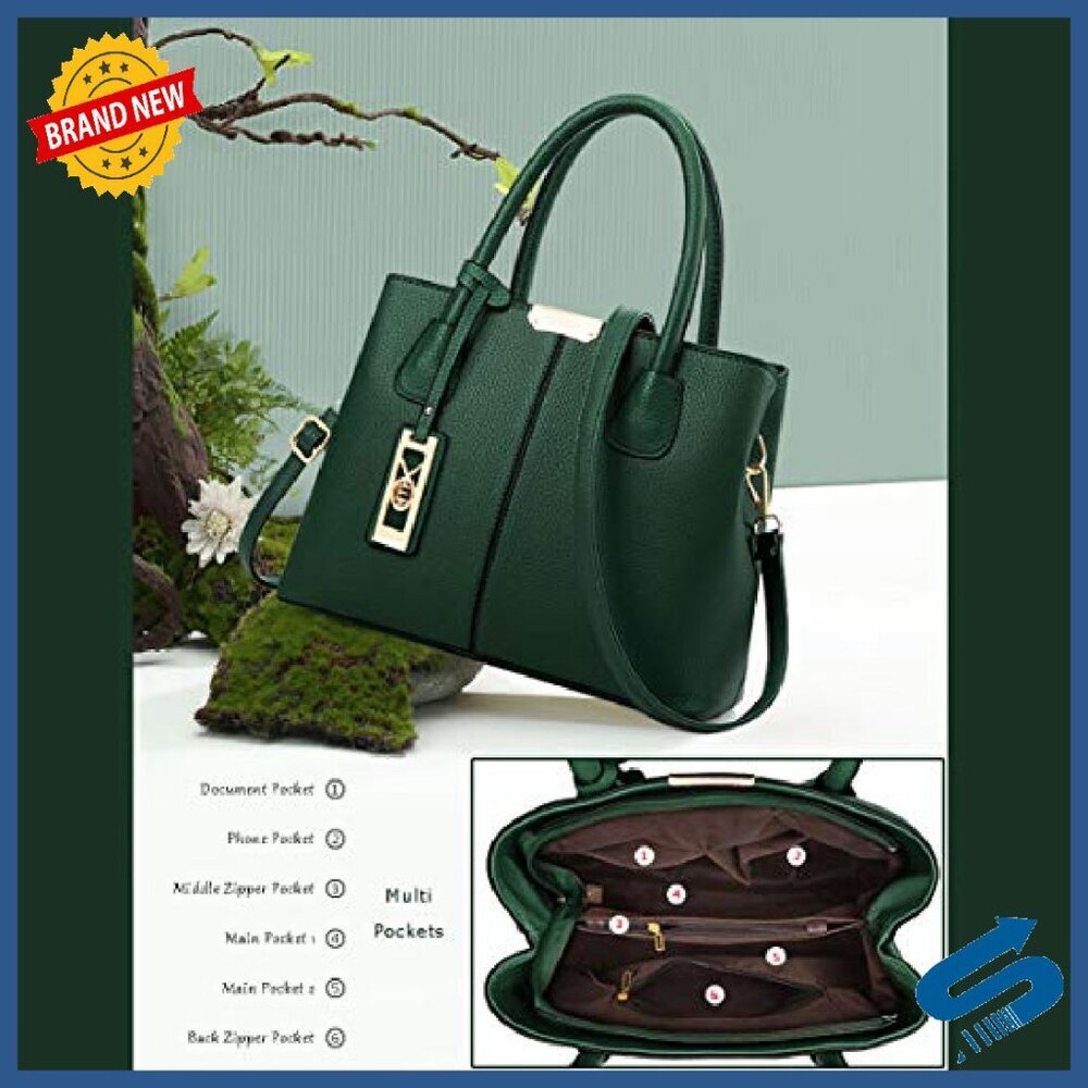 PU Leather Satchel Tote with Multiple Pockets & Detachable Strap - Picture 5 of 8